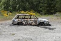 The fire-damaged Subaru station-wagon located yesterday at Dunlops Road, near Loburn.
